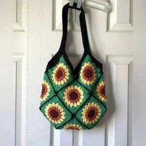 Crochet New Handmade by Me Sunflower Granny Square Motif Shoulder bag
